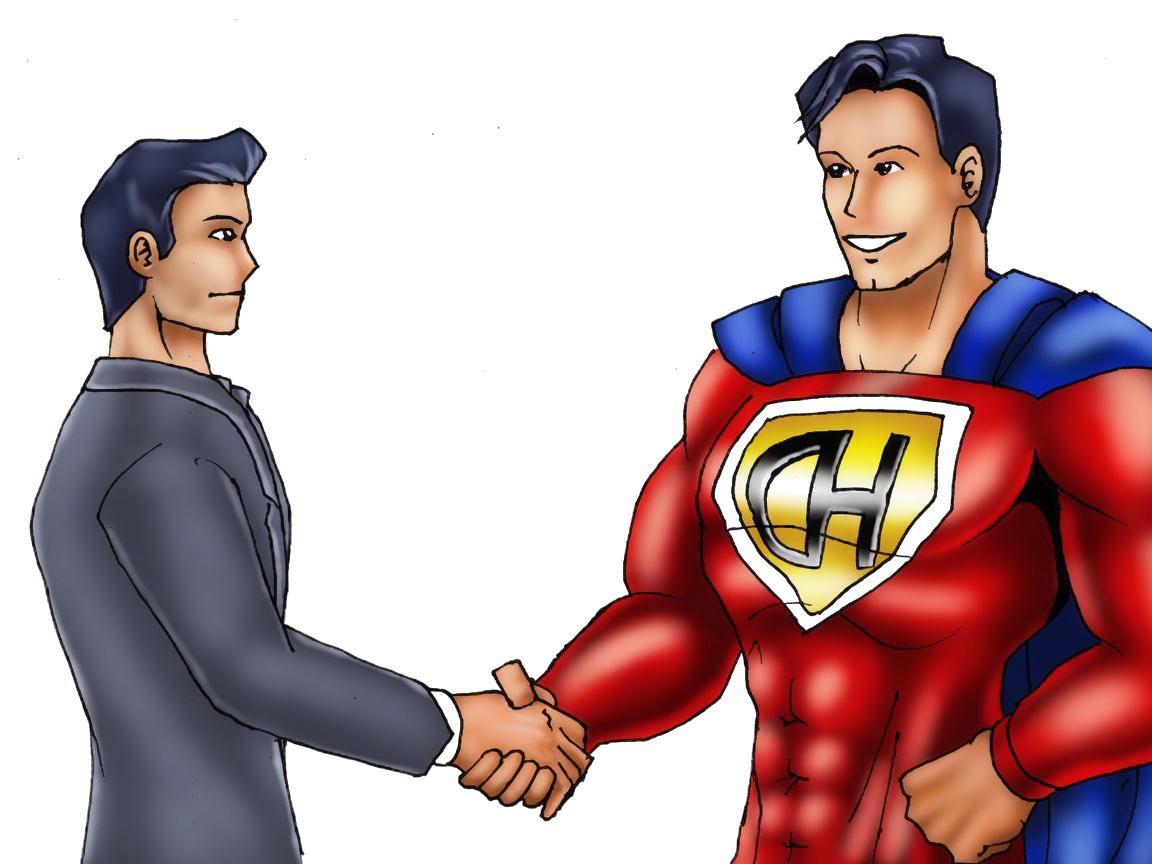 ContactHero mascot shaking hands